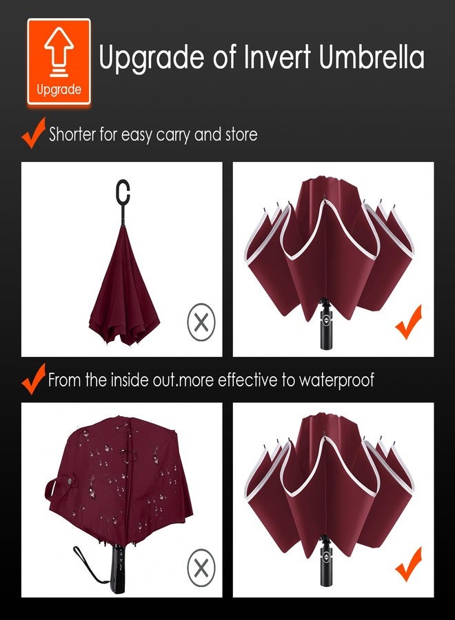Bodyguard Inverted Umbrella Large Windproof Umbrellas for Rain Sun Travel Umbrella Compact with Reflective Stripe, Burgundy-46 IN - Image 5