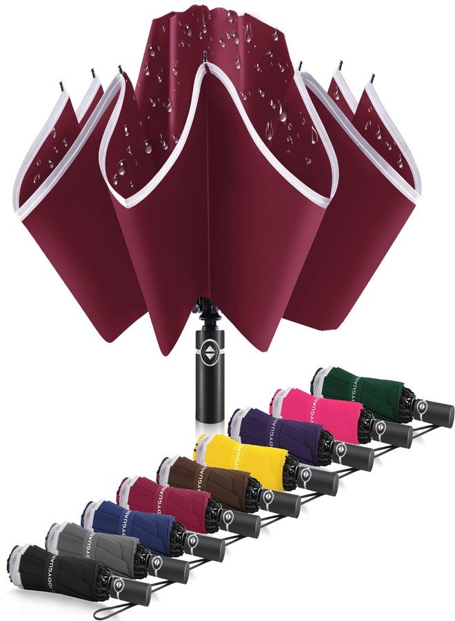 Bodyguard Inverted Umbrella Large Windproof Umbrellas for Rain Sun Travel Umbrella Compact with Reflective Stripe, Burgundy-46 IN - Image 1
