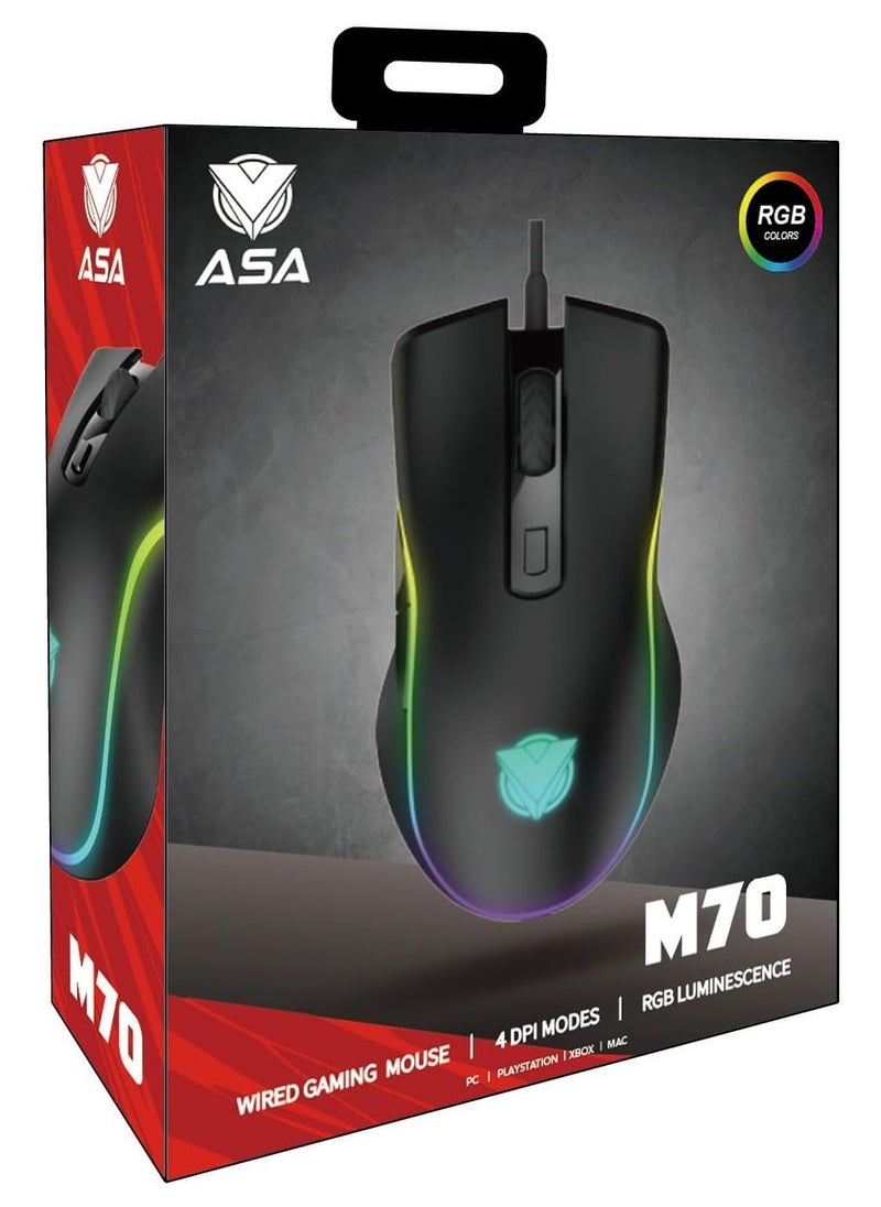 ASA M70 Ergonomic Wired Gaming Mouse - Black  - Image 5