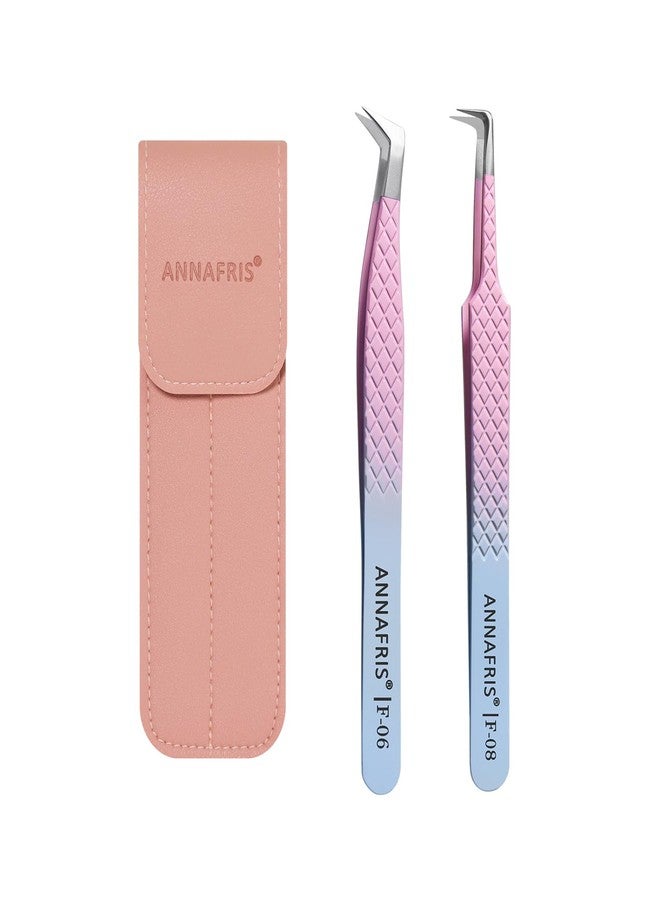 ANNAFRIS Eyelash Extension Tweezers,Fiber Tip Grip Boot Volume Lash Tweezers,Professional Pointed Lash Extension Tweezers for Easy Lash Application and Removal(2Pcs-F06/08) - Image 1