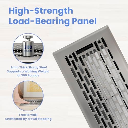 Howeall 4x10 Inches Heavy Duty Walkable Floor Register - Easy Adjust Air Supply Lever Decorative Floor Vent Covers - Boston Design Vent Covers for Home - Satin Nickel - Image 2