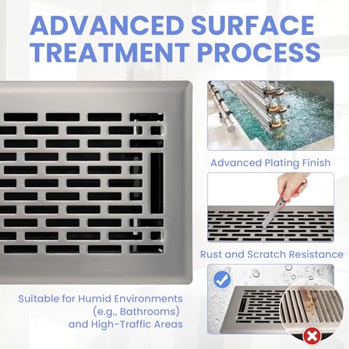 Howeall 4x10 Inches Heavy Duty Walkable Floor Register - Easy Adjust Air Supply Lever Decorative Floor Vent Covers - Boston Design Vent Covers for Home - Satin Nickel - Image 3