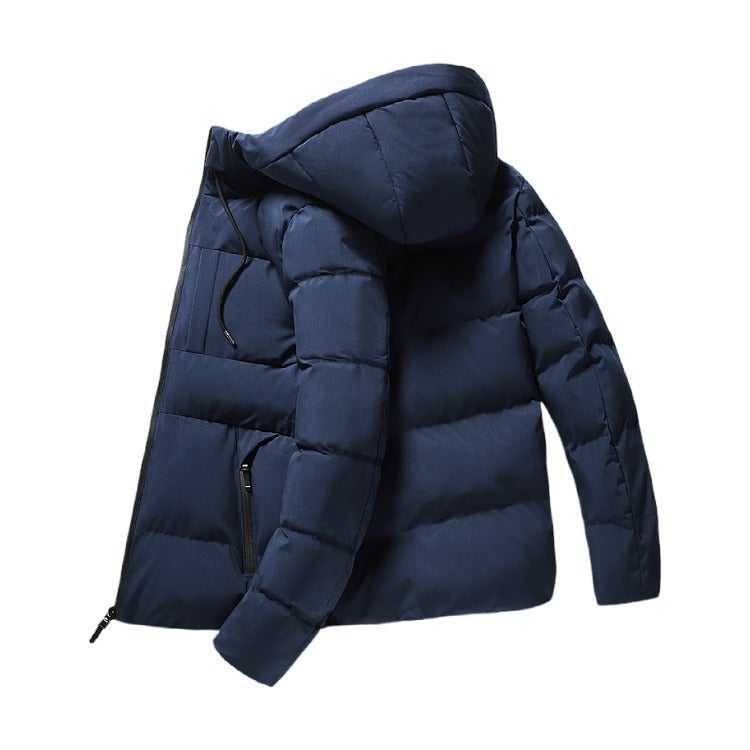 2020 Cotton-Padded Jacket Zipper Side Seam Pocket Stand Collar Casual Hooded Solid Color Warm Thick Tide Cotton-Padded Jacket - Image 3