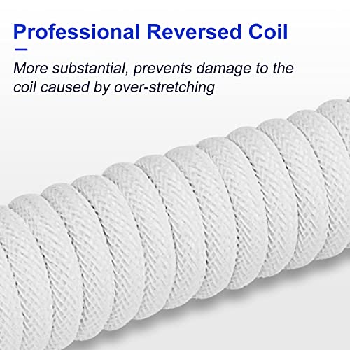 UCINNOVATE Pro Custom Coiled 1.8M USB C Cable for Gaming Keyboard, Double-Sleeved Mechanical Keyboard Cable with Detachable Metal Aviator, White - Image 4