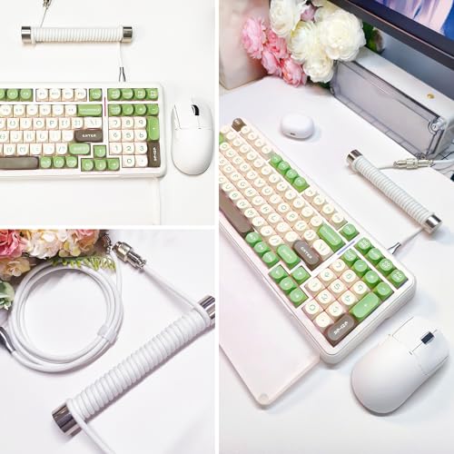 UCINNOVATE Pro Custom Coiled 1.8M USB C Cable for Gaming Keyboard, Double-Sleeved Mechanical Keyboard Cable with Detachable Metal Aviator, White - Image 2