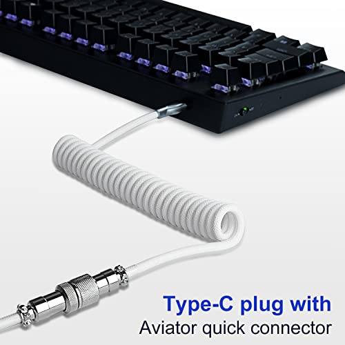 UCINNOVATE Pro Custom Coiled 1.8M USB C Cable for Gaming Keyboard, Double-Sleeved Mechanical Keyboard Cable with Detachable Metal Aviator, White - Image 3
