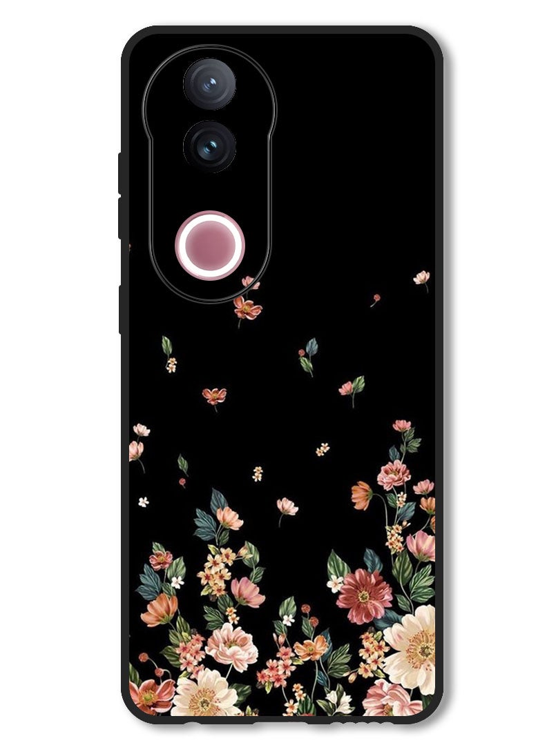 Theodor Case Compatible with Vivo V50 Protection Shockproof Bumper Cover Flowers in Black Background - Image 1