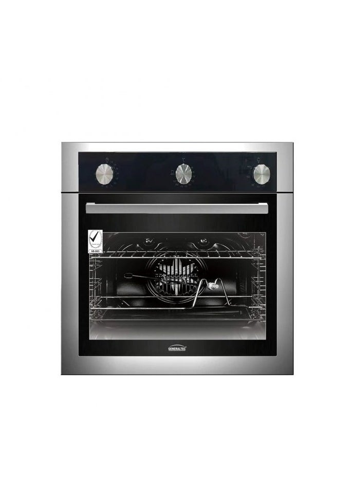 GENERALTEC - Generaltec 60cm Gas & Electric Built in Oven With Fan and Grill, Stainless Steel Panel with Double Glass Door, 10 Cooking Function, LED Display, Heavy Duty Built-in Oven | GBO85GESBC - Image 1