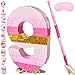 PCFING 20 Inch Number 9 Piata Pink Gold with 30 Inch Piata Stick Blindfold Confetti for Boys Girls Adults Birthday Party Decorations Anniversary Celebration Fiesta - Image 2