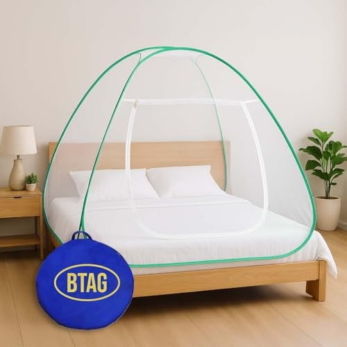 BTAG Mosquito Net for Single Bed, 6 Feet x 4 Feet | Premium Machardani, Tent-Style Foldable Design, Strong & Durable, Corrosion Resistant Insect Protection for Home Use. (6x4_Green) - Image 1