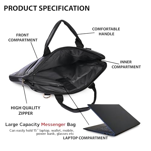 ADISA Laptop Messenger Office Bag Briefcase for Work for Men (Lb6050-Bla),Black - Image 4