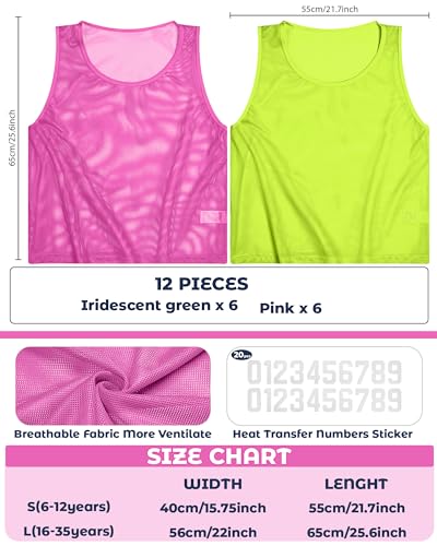 Boyiee 12 Pieces Pinnies Scrimmage Vests, Nylon Mesh Team Practice Jersey Youth Pinnies for Sports Basketball Soccer Football (Fluorescent Green,Pink,6-12 Years) - Image 2