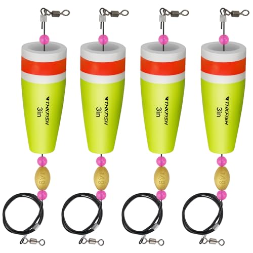 THKFISH Fishing Popping Cork Trout Floats - Weighted, Saltwater 4PCS YELLOWWIRE 40g - Image 1