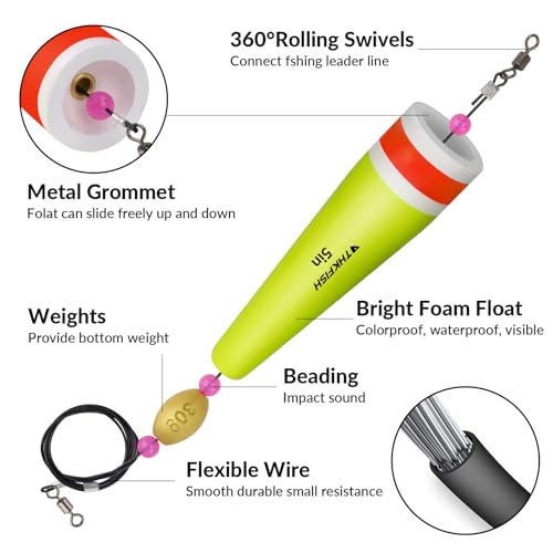 THKFISH Fishing Popping Cork Trout Floats - Weighted, Saltwater 4PCS YELLOWWIRE 40g - Image 2