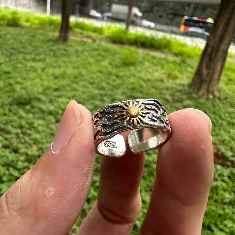 JWM Men's Rings Silver Plated Brass Ring for Men Women Adjustable Open Rings, Exquisite Packaging (Sun ring) - Image 2