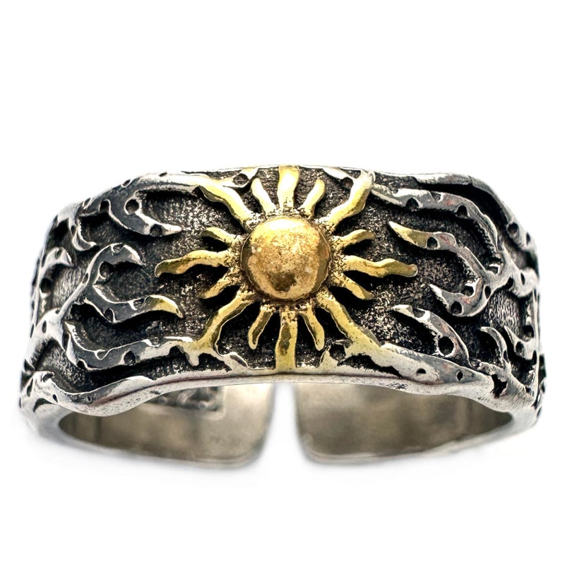 JWM Men's Rings Silver Plated Brass Ring for Men Women Adjustable Open Rings, Exquisite Packaging (Sun ring) - Image 1