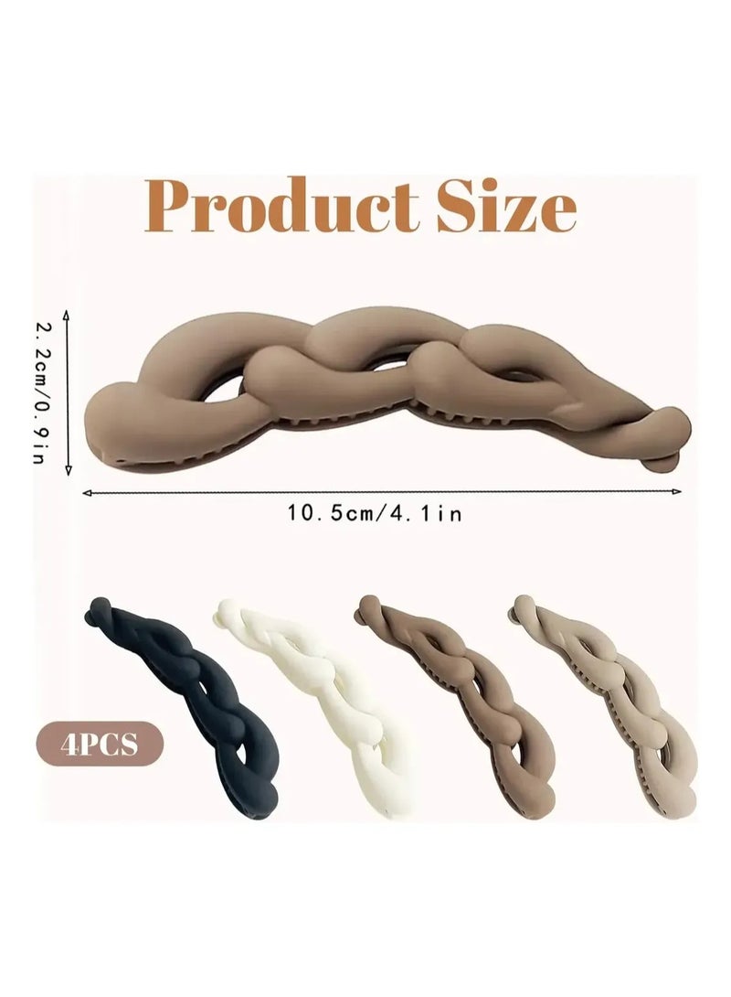Set of 4 Matte Braided Banana Hair Clips for Women and Girls - Image 3