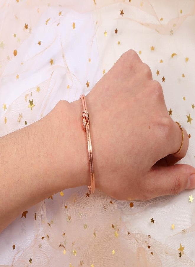 MANZHEN 3Colors Simple Knot Bangle Cuffs for Women Adjustable Sailor Love Knot Bangle Bracelet Bridesmaid Gift (Rose Gold) - Image 2