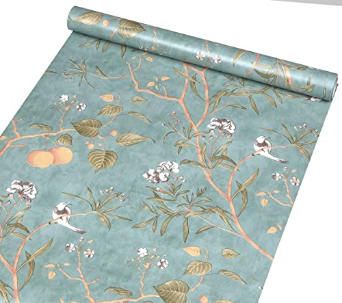 GLOW4U Vintage Botanical Birds Peel and Stick Wallpaper Vinyl for Walls Kitchen Bathroom Bedroom Cabinets Decor Self Adhesive Apple Tree Contact Paper Shelf Drawer Dresser Liner 177X196 Inches - Image 1