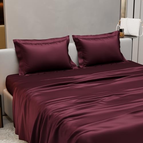 Stoa Paris Single Bedsheet with 1 Pillow Cover, 300TC Satin Premium Bedding Set, Home Decor, Wedding Gift for Couples, Housewarming, Anniversary, Date Night - Velvet Wine - Image 4