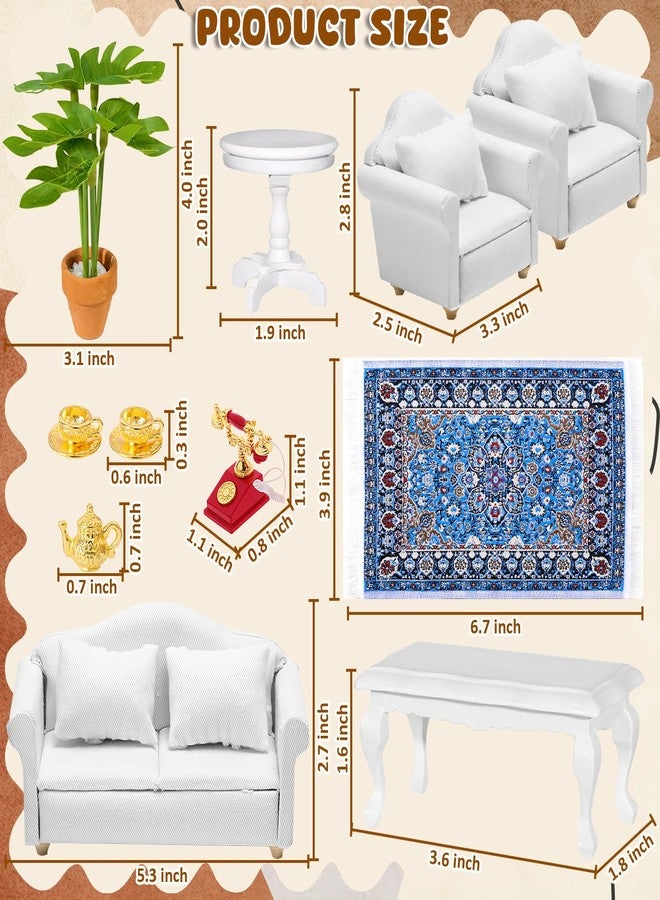Furjane 1:12 Scale Miniature Furniture Sofa Set with Pillows Mini Couch Carpet Tea Table for Mini House Acessories Living Room Scene Decor - Image 2