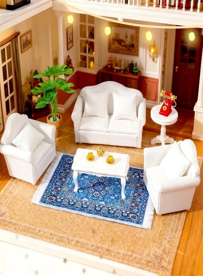 Furjane 1:12 Scale Miniature Furniture Sofa Set with Pillows Mini Couch Carpet Tea Table for Mini House Acessories Living Room Scene Decor - Image 1