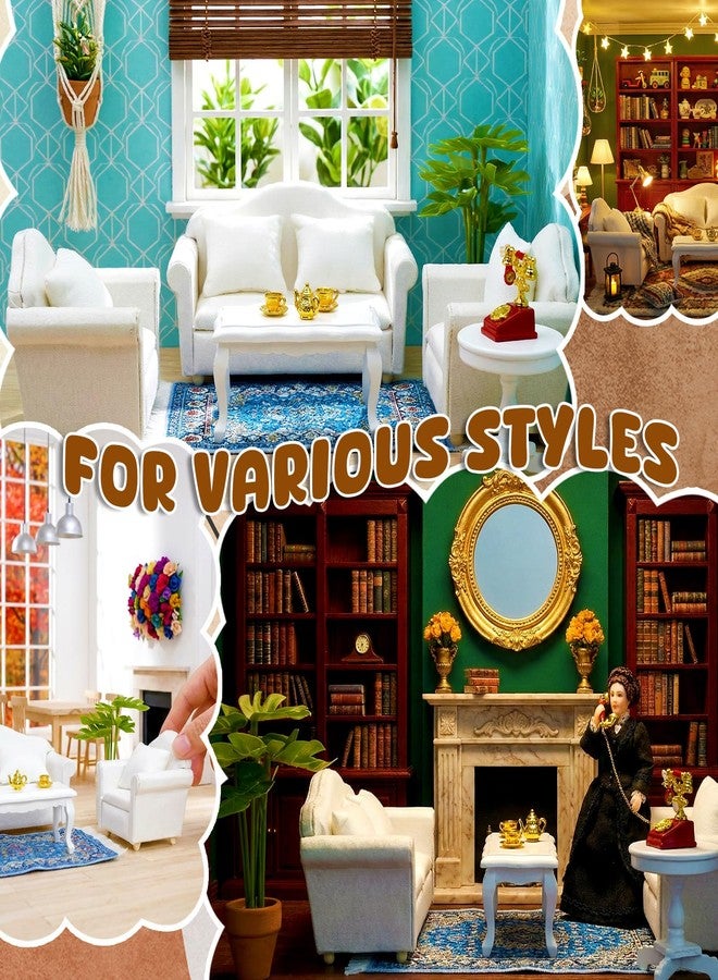 Furjane 1:12 Scale Miniature Furniture Sofa Set with Pillows Mini Couch Carpet Tea Table for Mini House Acessories Living Room Scene Decor - Image 4