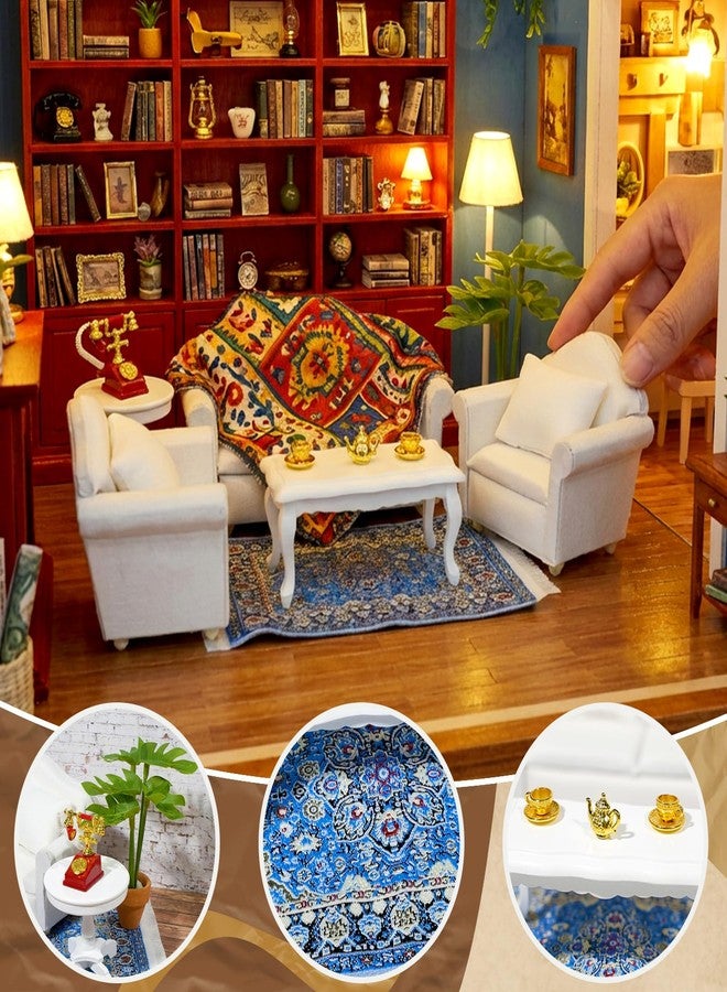 Furjane 1:12 Scale Miniature Furniture Sofa Set with Pillows Mini Couch Carpet Tea Table for Mini House Acessories Living Room Scene Decor - Image 3