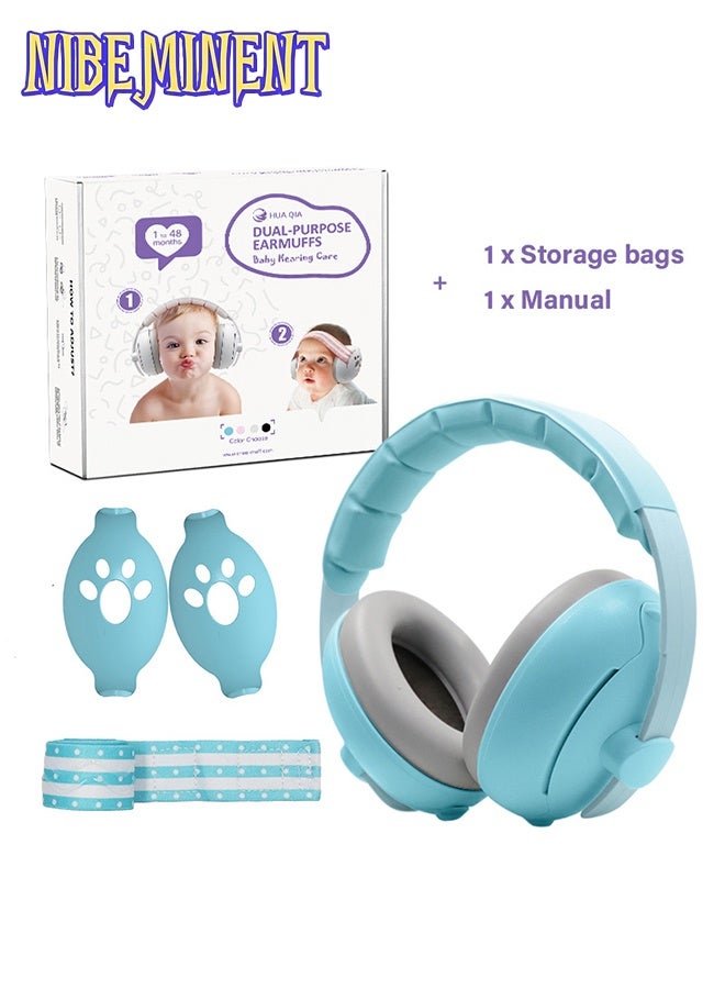 NIBEMINENT Baby Soundproof Earmuffs, 2 In 1 Baby Head-Mounted Ear Defenders, Baby Ear Protection Noise Cancelling Headphones, for 3-24 Months Baby and Toddler Sleeping Studying - Image 1