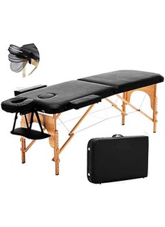 Arabest Massage Table Bed Beauty 2-Section Portable Deluxe Lightweight Professional Foldable Couch 60 cm-Wide 13KG with Dual-Layer Wooden Legs for Therapeutic Tattoo Salon SPA Facial Treatment (Black)  - Image 1