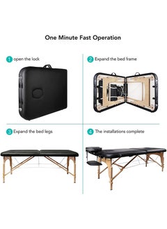 Arabest Massage Table Bed Beauty 2-Section Portable Deluxe Lightweight Professional Foldable Couch 60 cm-Wide 13KG with Dual-Layer Wooden Legs for Therapeutic Tattoo Salon SPA Facial Treatment (Black)  - Image 5