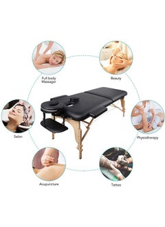 Arabest Massage Table Bed Beauty 2-Section Portable Deluxe Lightweight Professional Foldable Couch 60 cm-Wide 13KG with Dual-Layer Wooden Legs for Therapeutic Tattoo Salon SPA Facial Treatment (Black)  - Image 4
