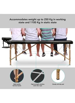 Arabest Massage Table Bed Beauty 2-Section Portable Deluxe Lightweight Professional Foldable Couch 60 cm-Wide 13KG with Dual-Layer Wooden Legs for Therapeutic Tattoo Salon SPA Facial Treatment (Black)  - Image 3