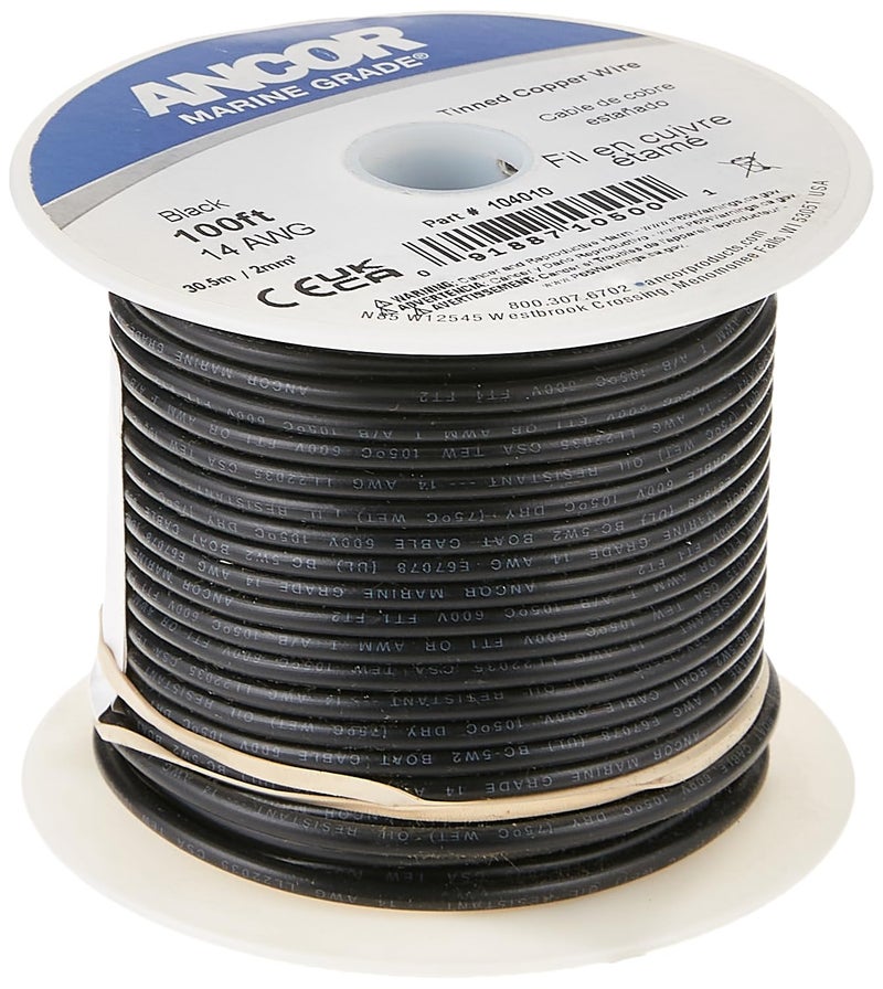 Ancor 104010 Tinned Copper Wire 14 AWG 2mm2 Black 100ft
