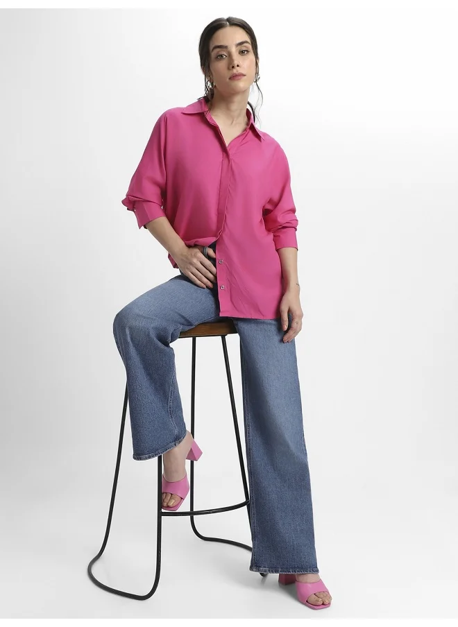 Dennis Lingo Pink Viscose Modal Shirt for Women, Relaxed Fit