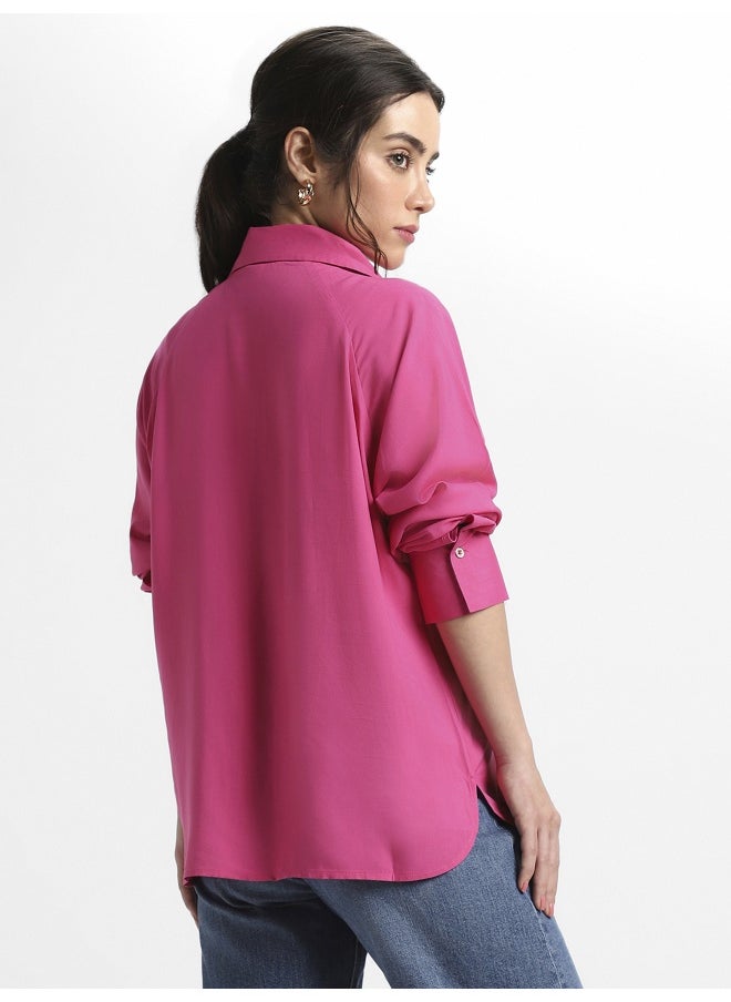 Dennis Lingo Pink Viscose Modal Shirt for Women, Relaxed Fit  - Image 2