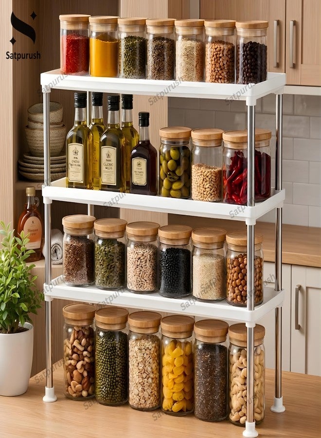 Satpurush 3-Tier Kitchen Organizer Rack – Space-Saving Metal Countertop Shelf for Spice Jars, Oil Bottles & Containers, Modern Storage Solution (3 Layer) - Image 4