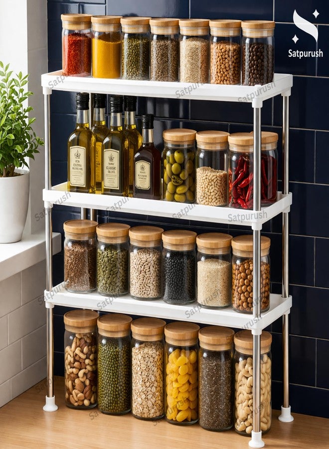 Satpurush 3-Tier Kitchen Organizer Rack – Space-Saving Metal Countertop Shelf for Spice Jars, Oil Bottles & Containers, Modern Storage Solution (3 Layer) - Image 2