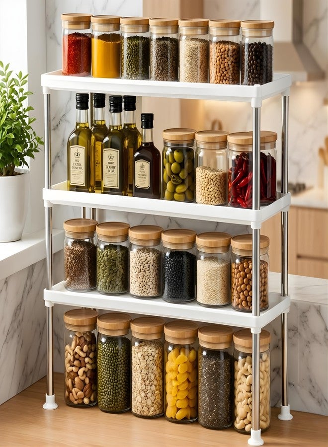 Satpurush 3-Tier Kitchen Organizer Rack – Space-Saving Metal Countertop Shelf for Spice Jars, Oil Bottles & Containers, Modern Storage Solution (3 Layer) - Image 1