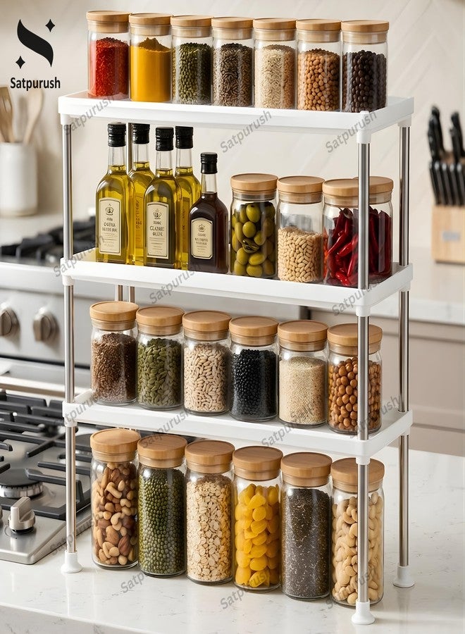 Satpurush 3-Tier Kitchen Organizer Rack – Space-Saving Metal Countertop Shelf for Spice Jars, Oil Bottles & Containers, Modern Storage Solution (3 Layer) - Image 3