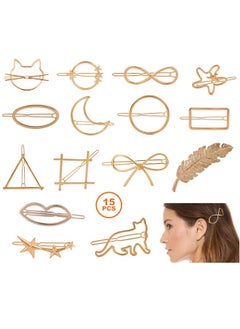 15Pcs Gold Minimalism Hair Clips, Dainty Feather Hollow Geometric Clasps, Moon Triangle Circle Bow Infinity Hairpin, Star Cat Hair Clip for Girl Women with Thick Hair Styling - pzsku/Z97F6C3FBC105792795F0Z/45/_/1740461745/c12be189-0765-4fbb-a756-3a271c0449a2