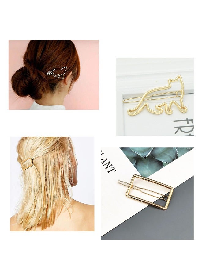 15 قطع مقاطع الشعر بساطتها الذهبية، لذيذ ريشة جوفاء المشابك الهندسية، القمر مثلث دائرة القوس إنفينيتي دبوس الشعر، نجمة القط الشعر كليب للنساء فتاة مع تصفيف الشعر الكثيف - Image 3