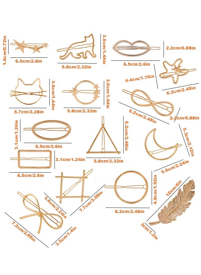 15 قطع مقاطع الشعر بساطتها الذهبية، لذيذ ريشة جوفاء المشابك الهندسية، القمر مثلث دائرة القوس إنفينيتي دبوس الشعر، نجمة القط الشعر كليب للنساء فتاة مع تصفيف الشعر الكثيف - Image 5