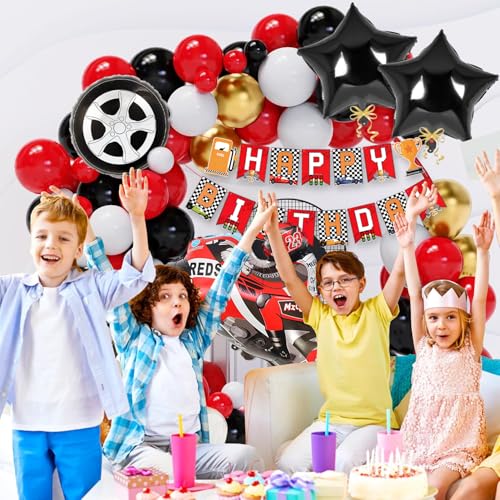 Pop The Party بالونات موضوع دراجة السباق لحفلات الأطفال - مجموعة من 58 قطعة | طقم تزيين عيد ميلاد دراجة للصبيان | طقم تزيين عيد ميلاد سعيد - Image 4