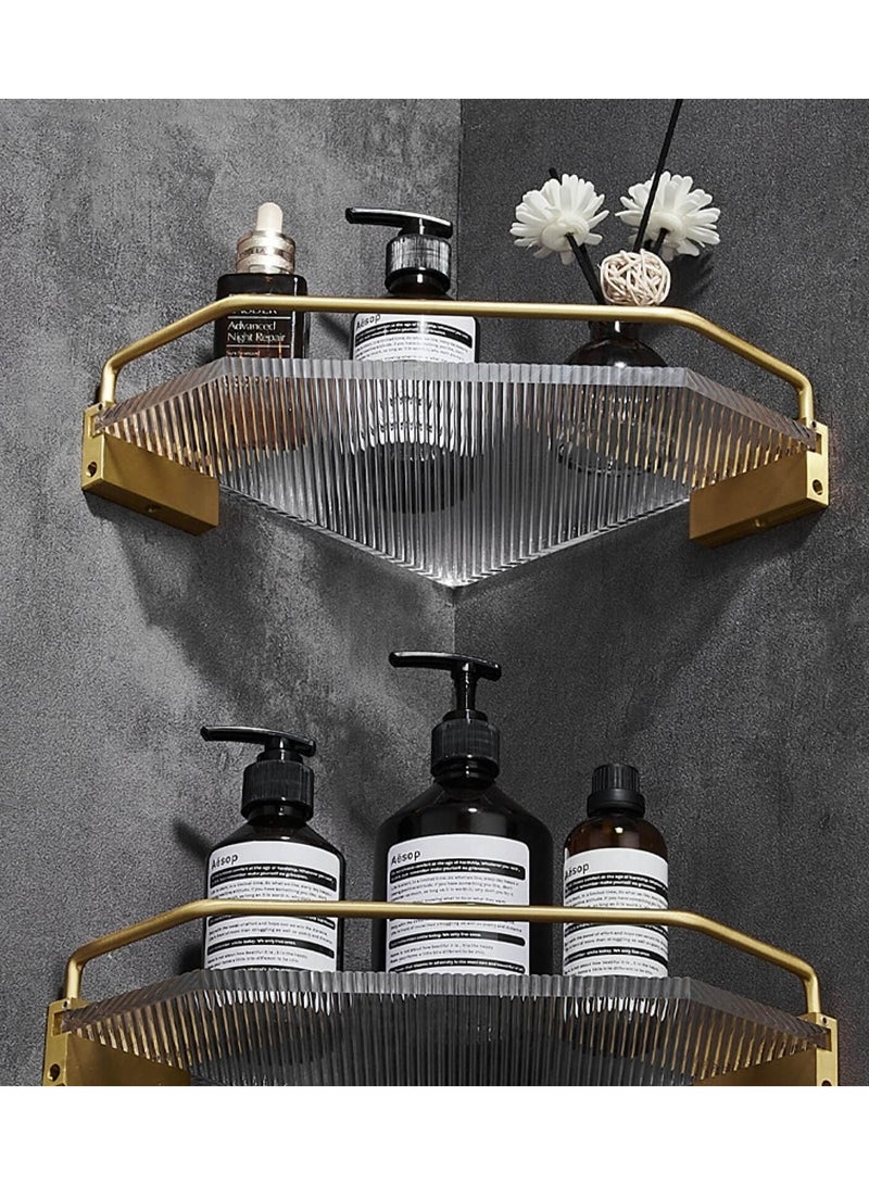SYOSI Corner Shower Caddy, Acrylic Gold Corner Shower Caddy, Bathroom Floating Corner Shelf Soap and Shampoo Holder, Shower Shelf Organizer for Inside Shower, Can be Free of Punching - Image 3