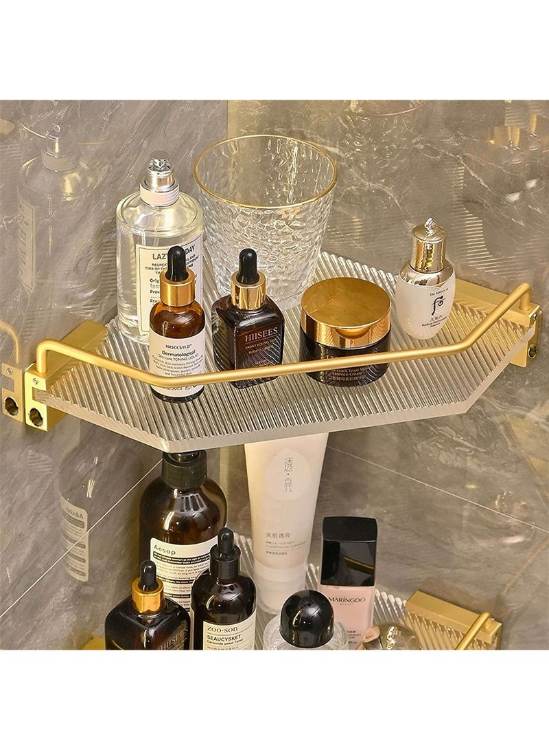 SYOSI Corner Shower Caddy, Acrylic Gold Corner Shower Caddy, Bathroom Floating Corner Shelf Soap and Shampoo Holder, Shower Shelf Organizer for Inside Shower, Can be Free of Punching - Image 2