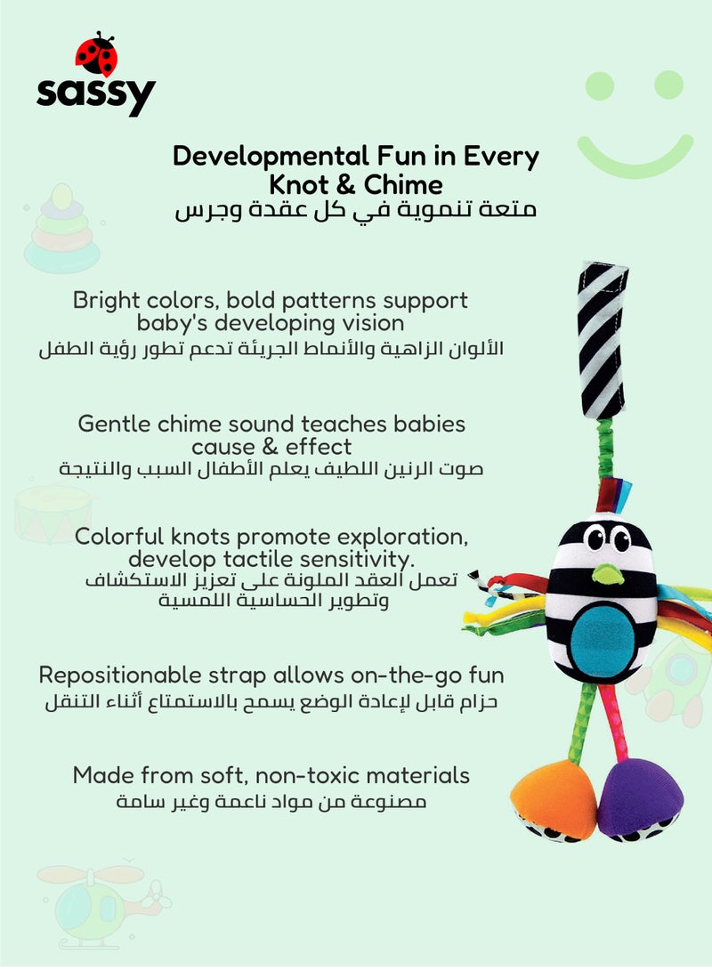 Sassy Boppin' Birdie Sensory Toy – High Contrast, Chime Sound, BPA-Free, No Paint, Tactile Ribbons, Clip-On for Strollers & Car Seats – Developmental Toy for Babies 0M+ - Image 3