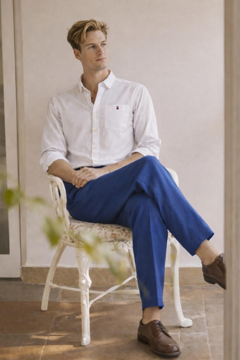 LOUIS PHILIPPE لويس فيليب للرجال قميص أبيض بنقشة محبوكة بأكمام كاملة كاجوال - Image 3