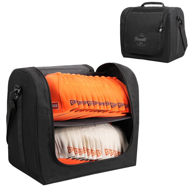 SCAVATA Large Hat Bag for Baseball Caps Hat Organizer Bag for Traveling  Moving Storing Snapback Cap Portable Hat Carrier Holder Case for 2024 Caps Black