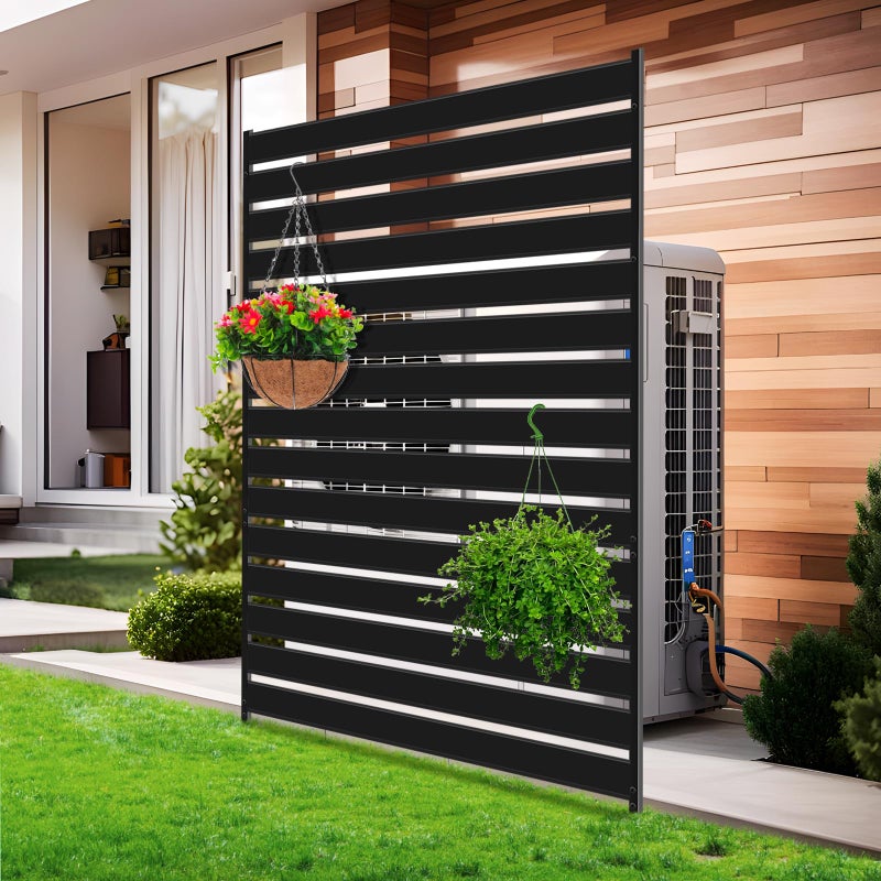 Meyoppm 38" W x 60" H Air Conditioner Fence Screen, Trash Can Privacy Fence, No-Dig Metal Privacy Fence,Rustproof Outdoor Decorative Panels for Backyard & Patio - Image 1